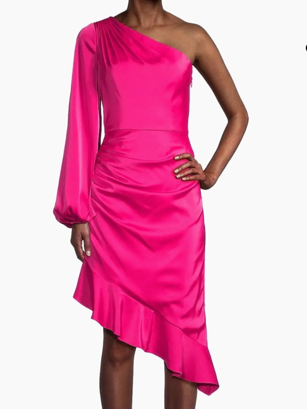 Liv Foster Hot Pink One-Shoulder Satin Midi-Dress Size